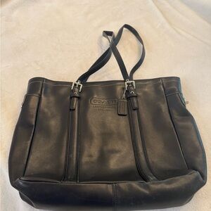 Vintage Coach black leather tote in good used condition